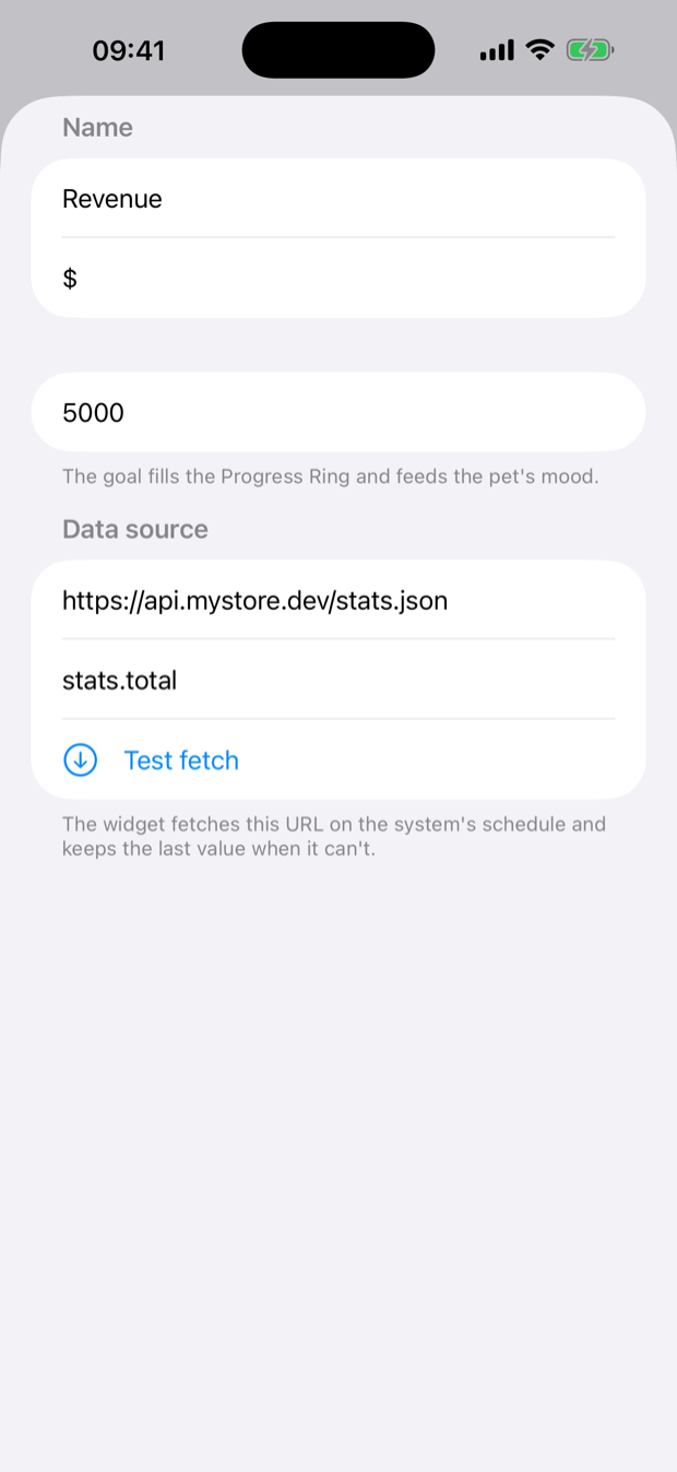 Metric editor with JSON endpoint, key path and test fetch